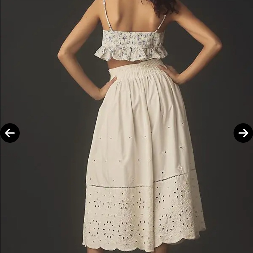 Anthropology Elegant Cream Eyelet Wide-Leg Pants. Size S